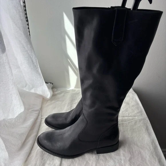 Born Shaunie Black‎ Leather Women’s Riding Boot Size 6 Wide Calf New $240